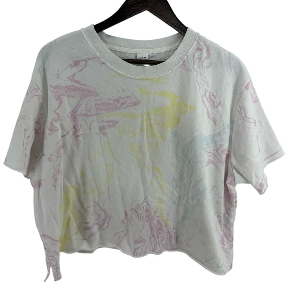 GAP Cropped Tie Dye Sweatshirt L White Multicolor Swirl Retro Cut Off Crewneck